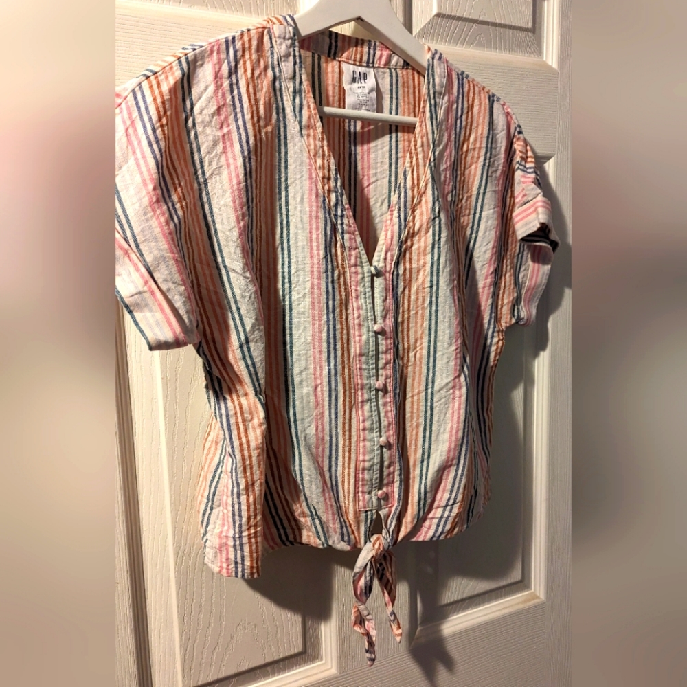 Gap XS striped linen/cotton blend blouse